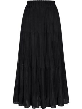 High Waist Pleated Chiffon Maxi Skirt for Women, Summer Flowing Long Skirt with